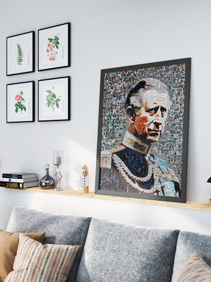 Royal Mosaic Artwork of King Charles III | Unique UK Art Piece for Collectors