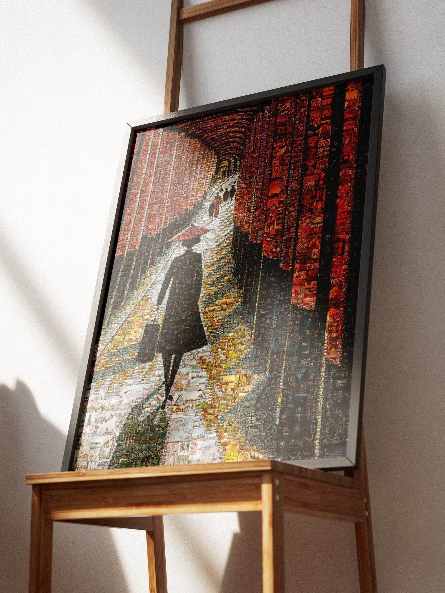 Tokyo Mosaic Art — Fushimi Inari Pathway with Silhouette in Light - AtelierMosaics