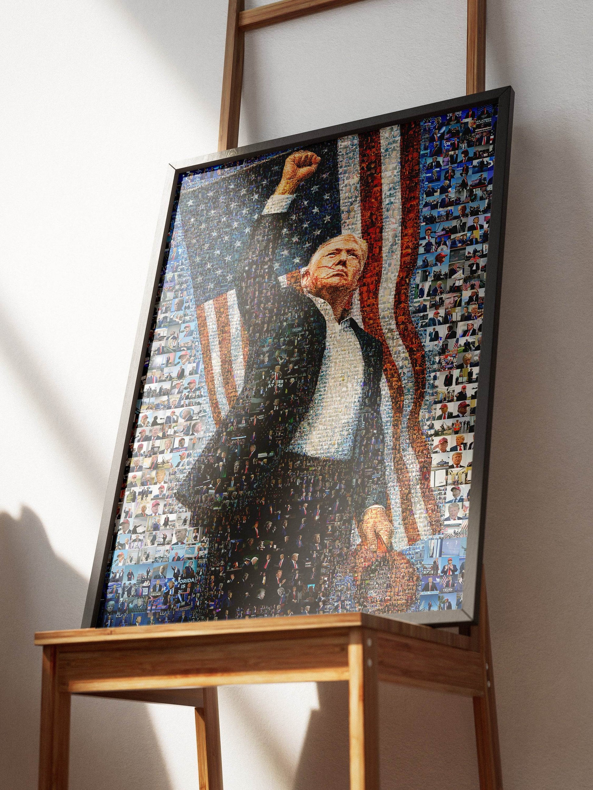 Donald Trump Victory Pose – Mosaic of Triumph and Patriotism AtelierMosaics