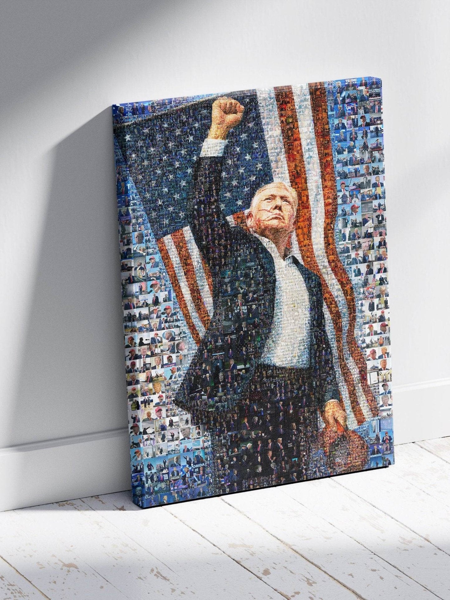 Donald Trump Victory Pose – Mosaic of Triumph and Patriotism - AtelierMosaics