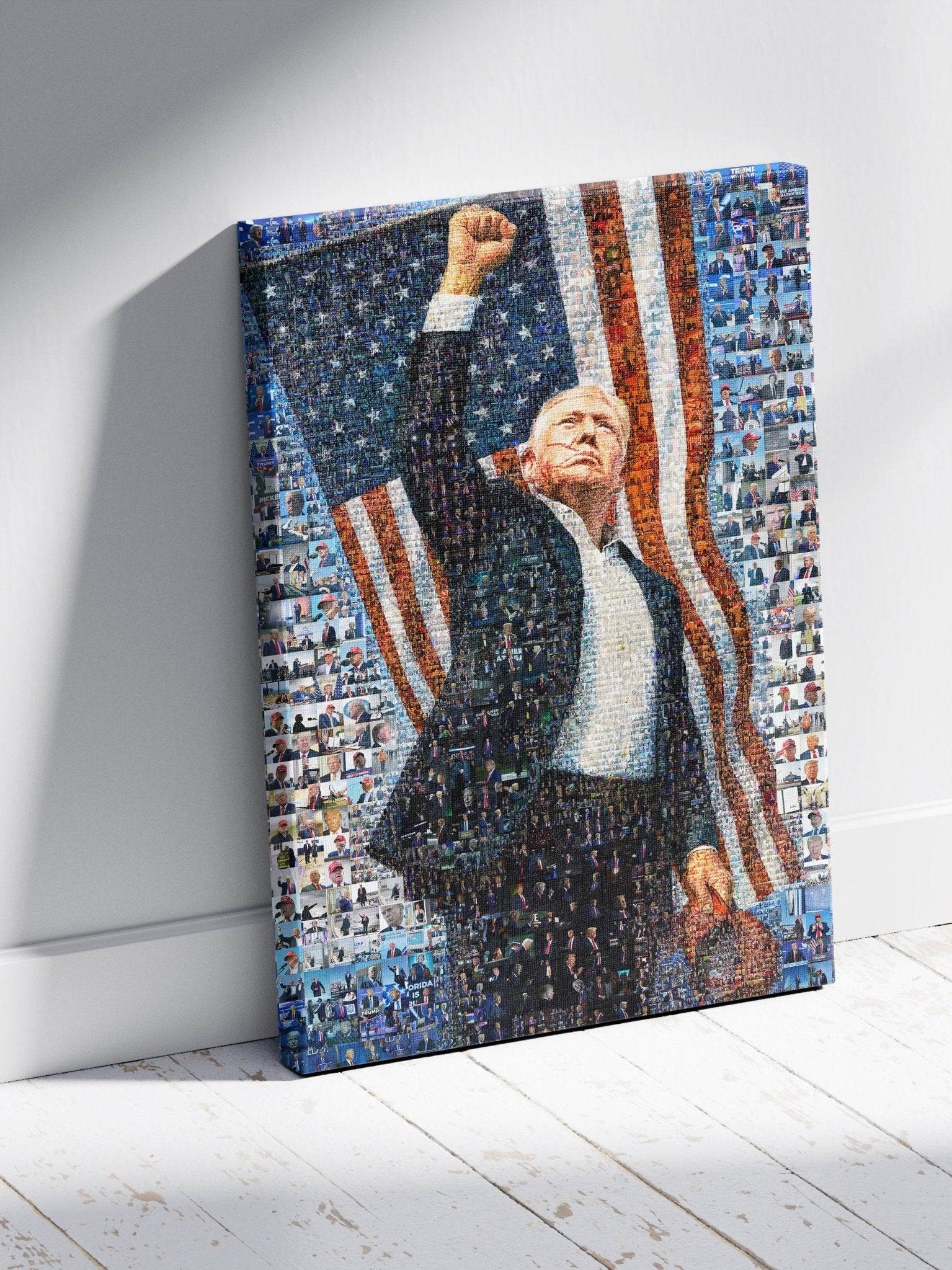Donald Trump Victory Pose – Mosaic of Triumph and Patriotism - AtelierMosaics