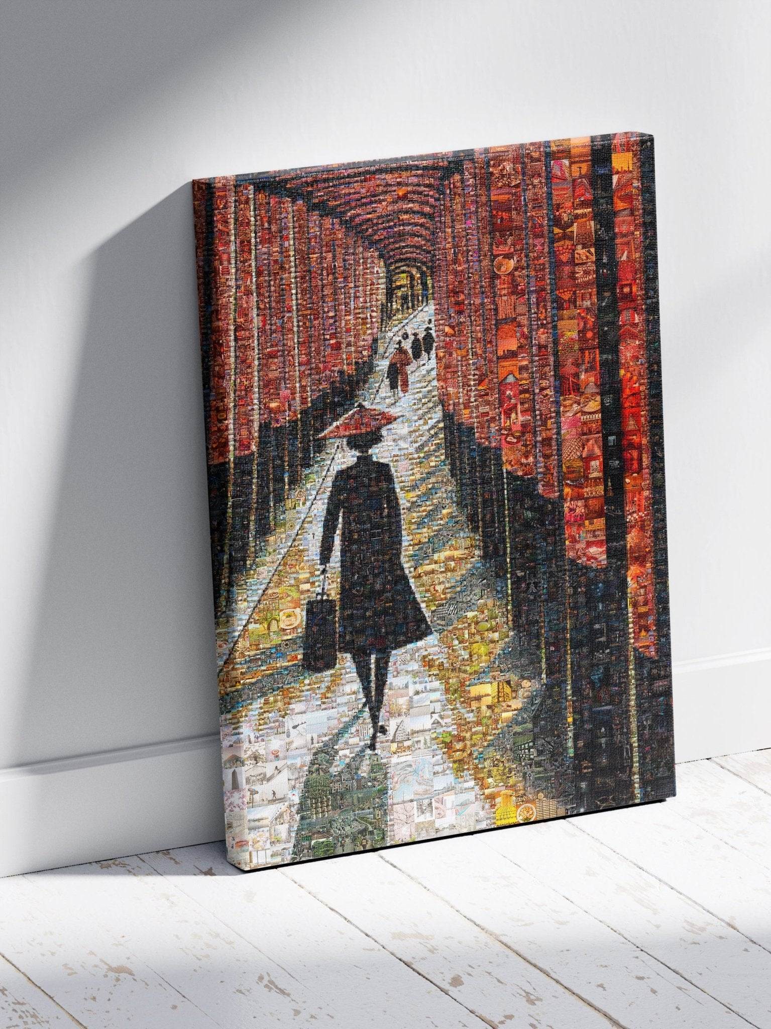 Tokyo Mosaic Art — Fushimi Inari Pathway with Silhouette in Light - AtelierMosaics