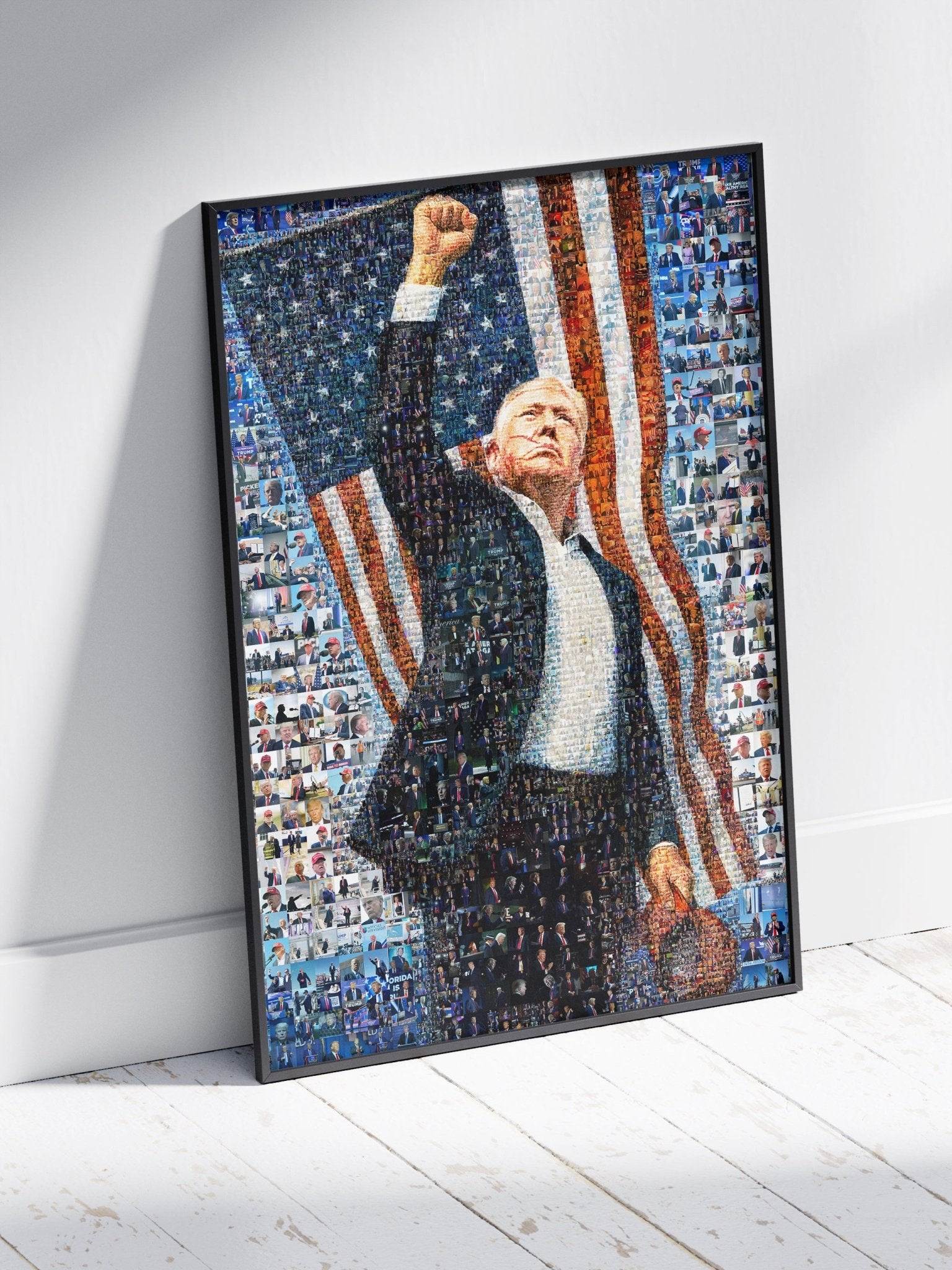Donald Trump Victory Pose – Mosaic of Triumph and Patriotism - AtelierMosaics