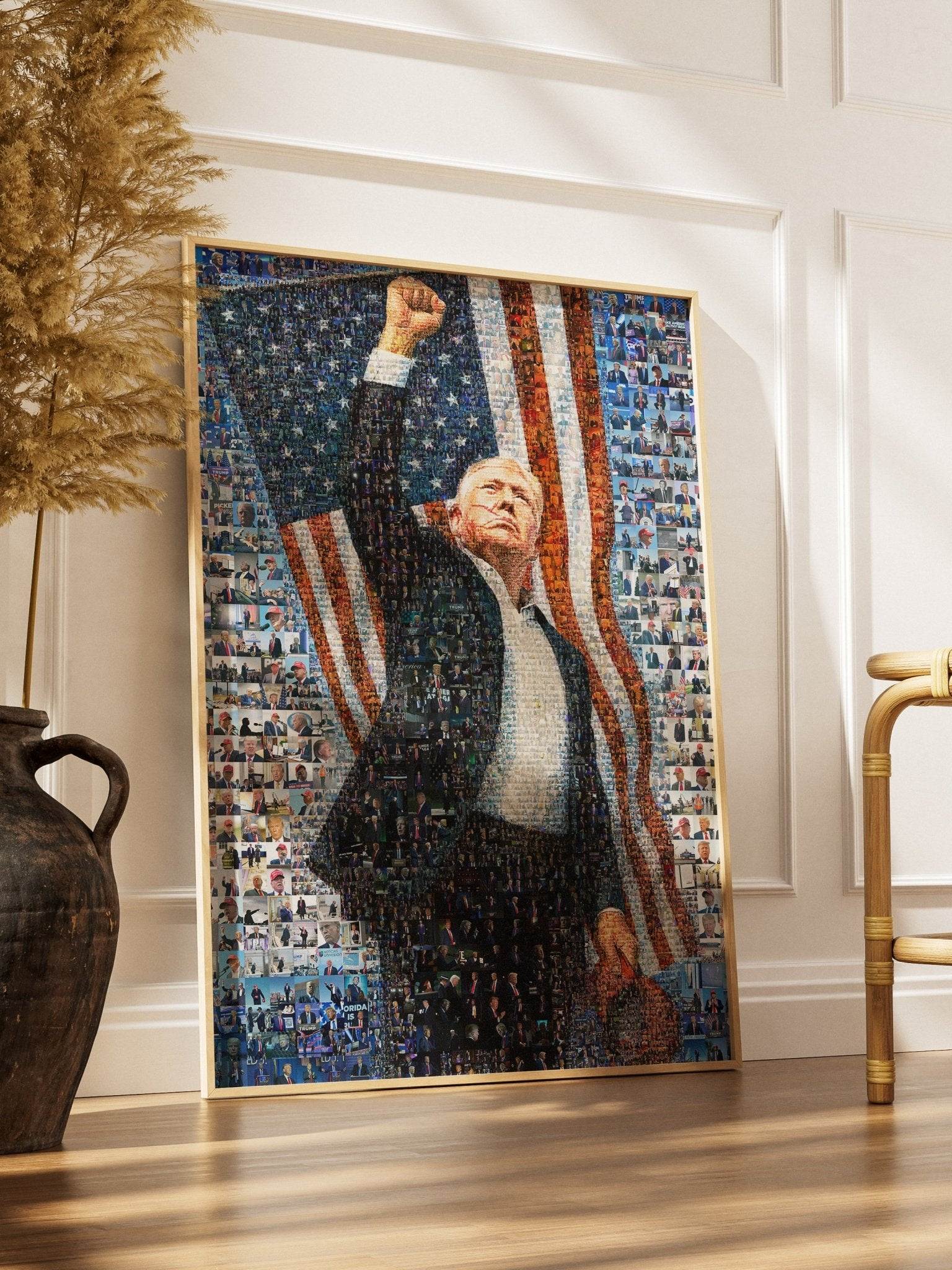 Donald Trump Victory Pose – Mosaic of Triumph and Patriotism - AtelierMosaics