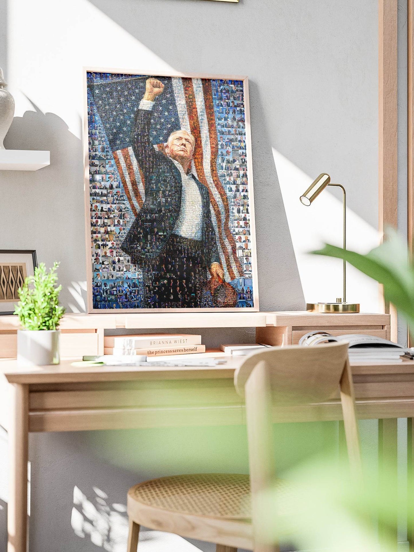Donald Trump Victory Pose – Mosaic of Triumph and Patriotism - AtelierMosaics