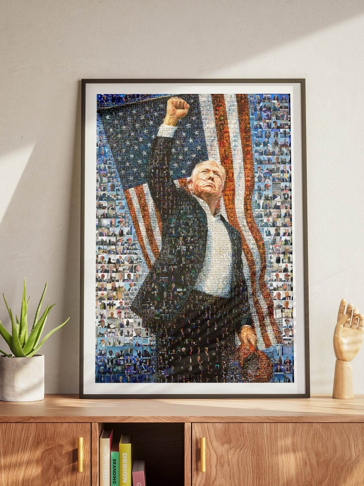 Donald Trump Victory Pose – Mosaic of Triumph and Patriotism - AtelierMosaics