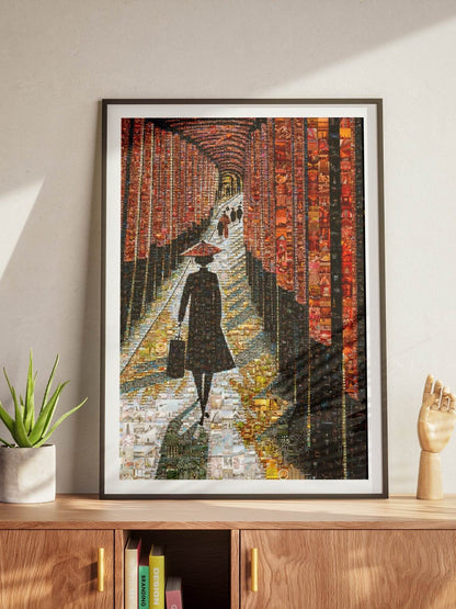 Tokyo Mosaic Art — Fushimi Inari Pathway with Silhouette in Light - AtelierMosaics