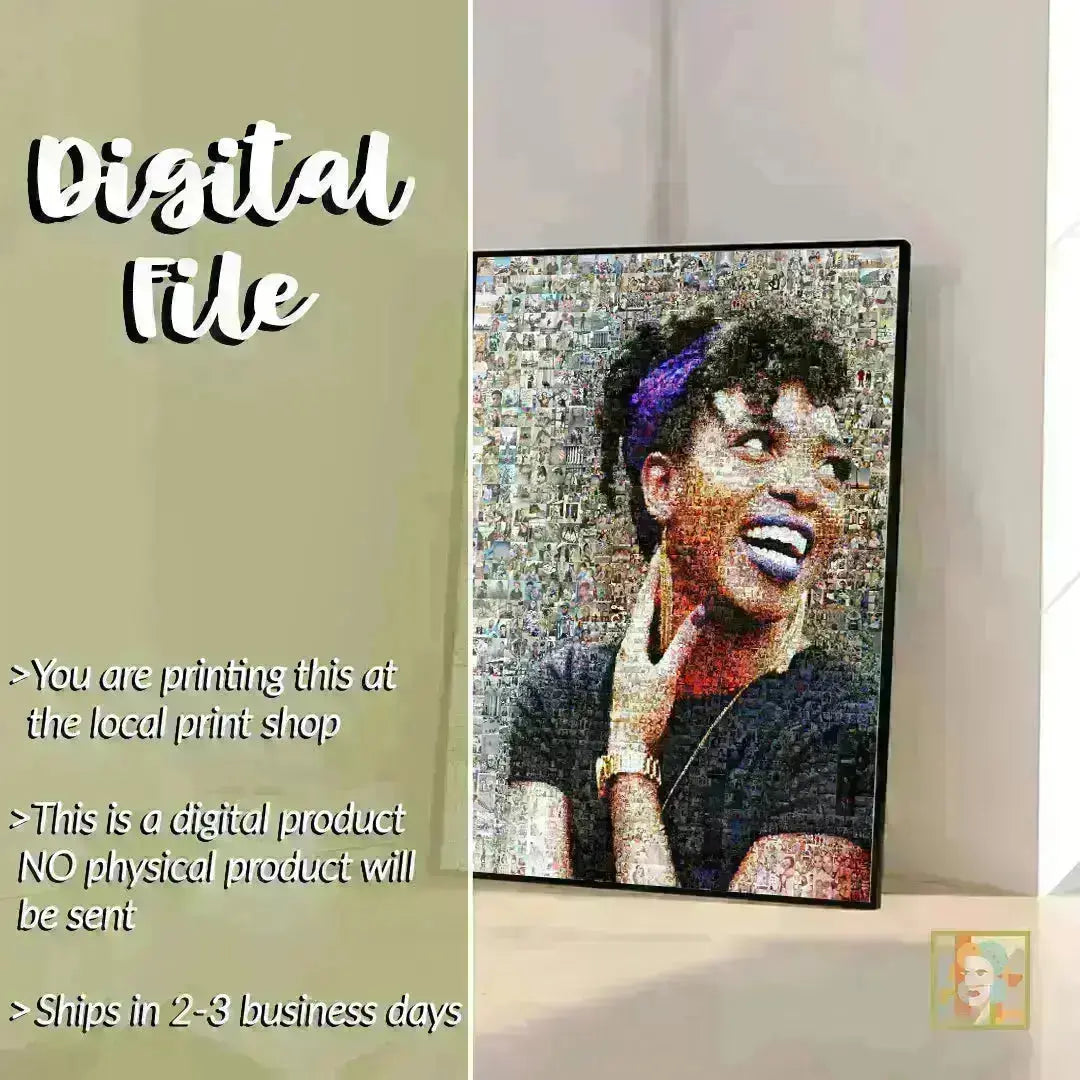 Custom photo mosaic digital file – high-resolution personalized wall art delivered by email