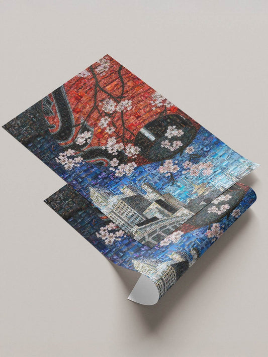 Tokyo lantern sakura city lights mosaic canvas - Japanese wall art print