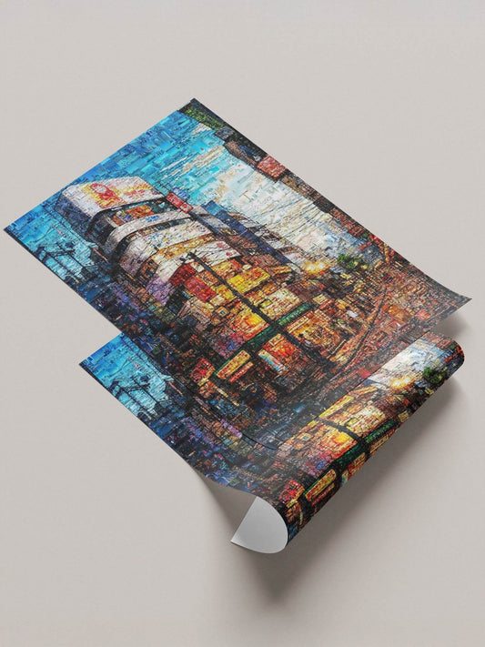 Tokyo Shibuya street scene dusk mosaic canvas - Japanese cityscape wall art