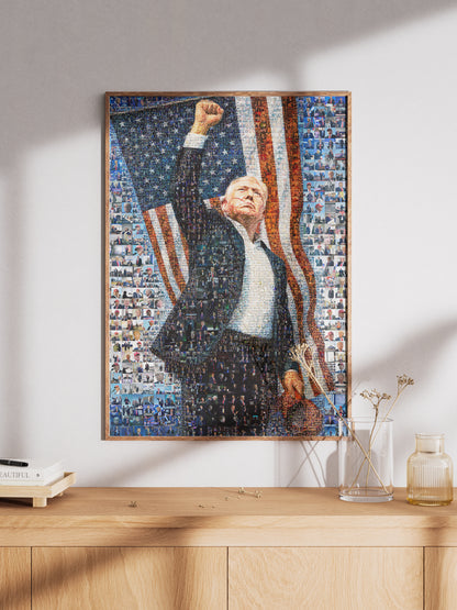 Donald Trump Victory Pose – Mosaic of Triumph and Patriotism AtelierMosaics