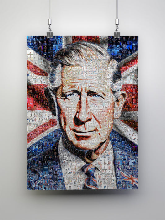 Mosaic Artwork of King Charles III - Unique Royal Portrait for Home Decor