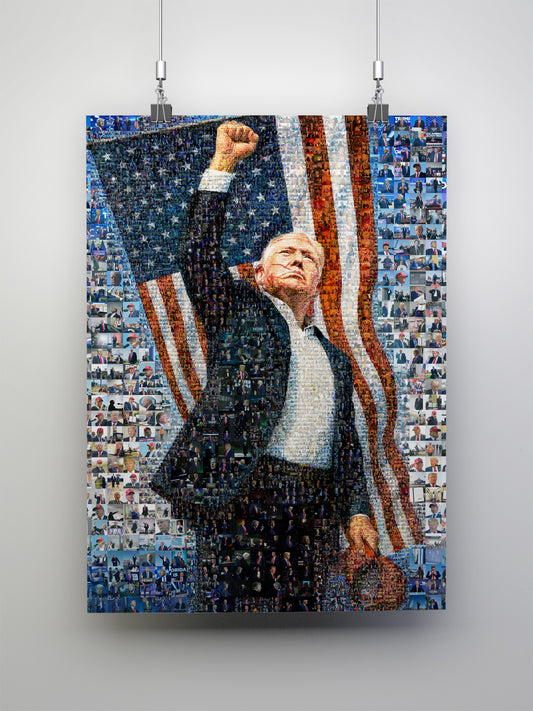 Donald Trump Victory Pose – Mosaic of Triumph and Patriotism AtelierMosaics