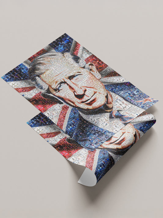 Mosaic Artwork of King Charles III - Unique Royal Portrait for Home Decor