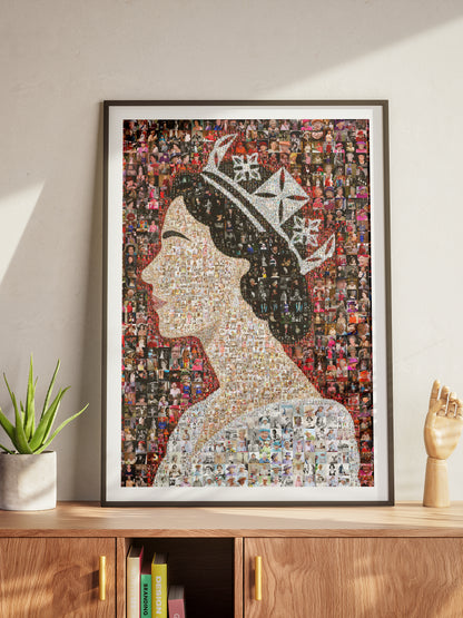 Elegant Mosaic Artwork of Queen Elizabeth II - Tribute to a Timeless Icon