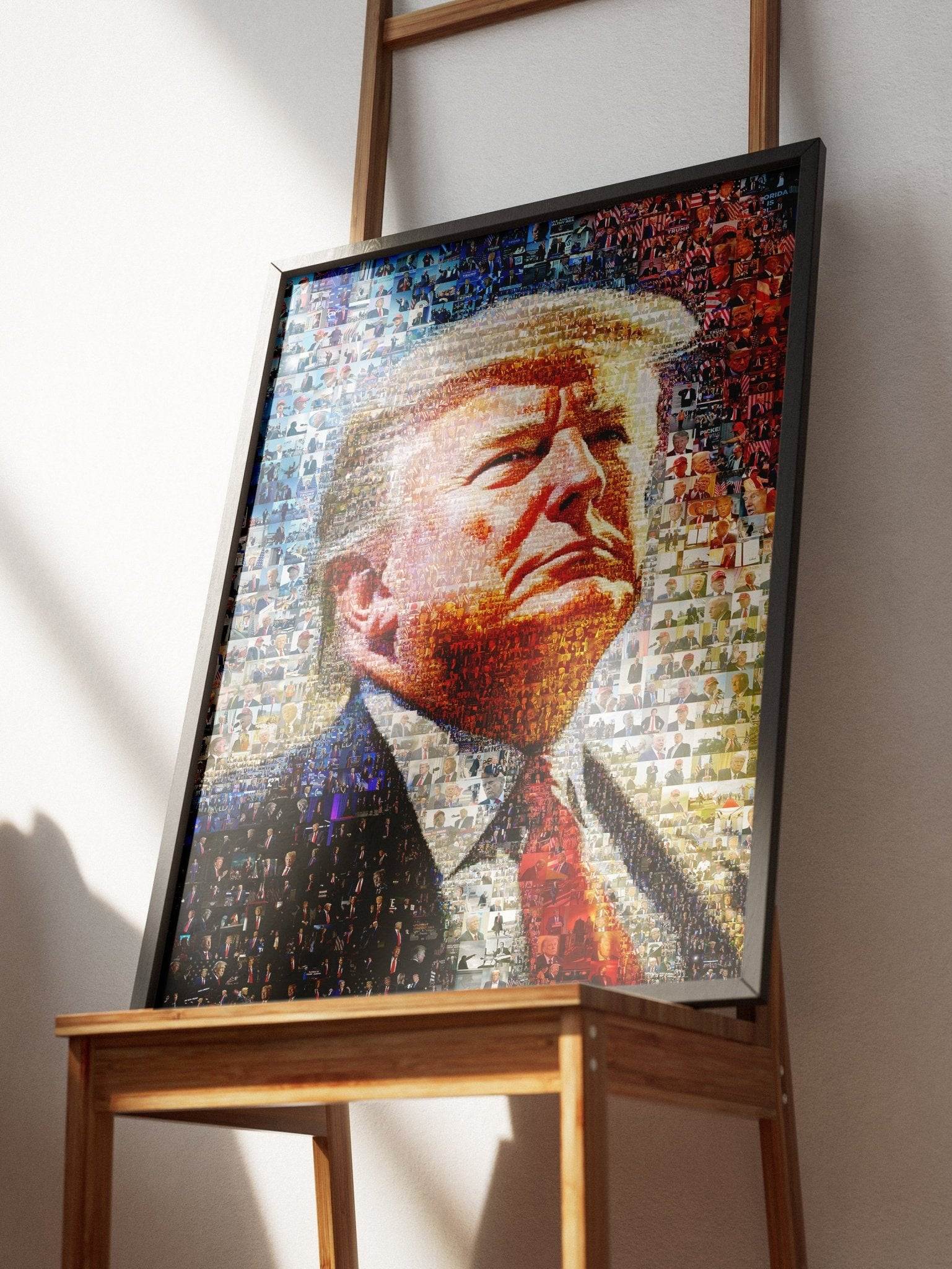 Stunning Mosaic Portrait of Donald Trump - Unique Art Piece Made from Iconic Photos - AtelierMosaics