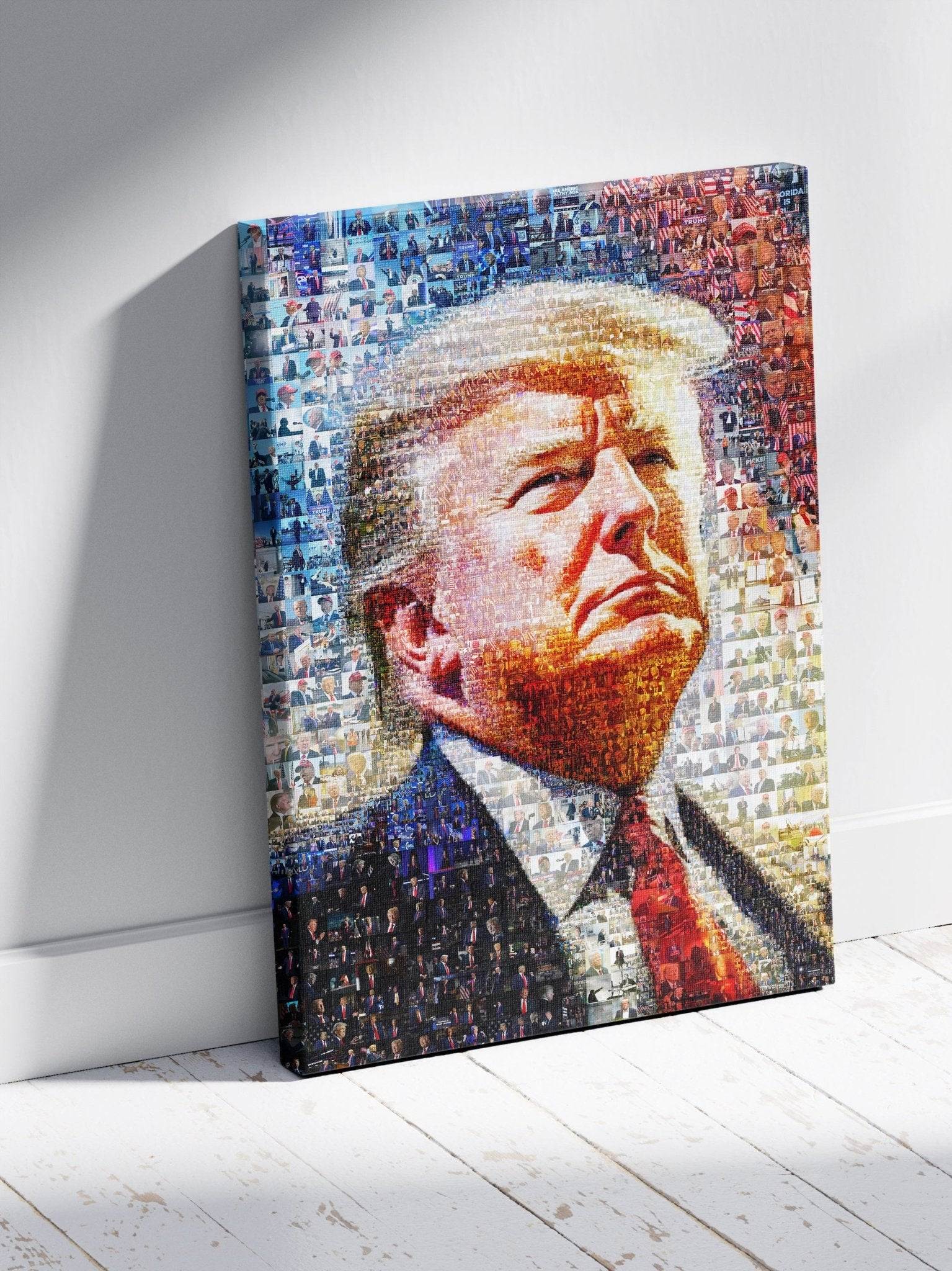 Stunning Mosaic Portrait of Donald Trump - Unique Art Piece Made from Iconic Photos - AtelierMosaics