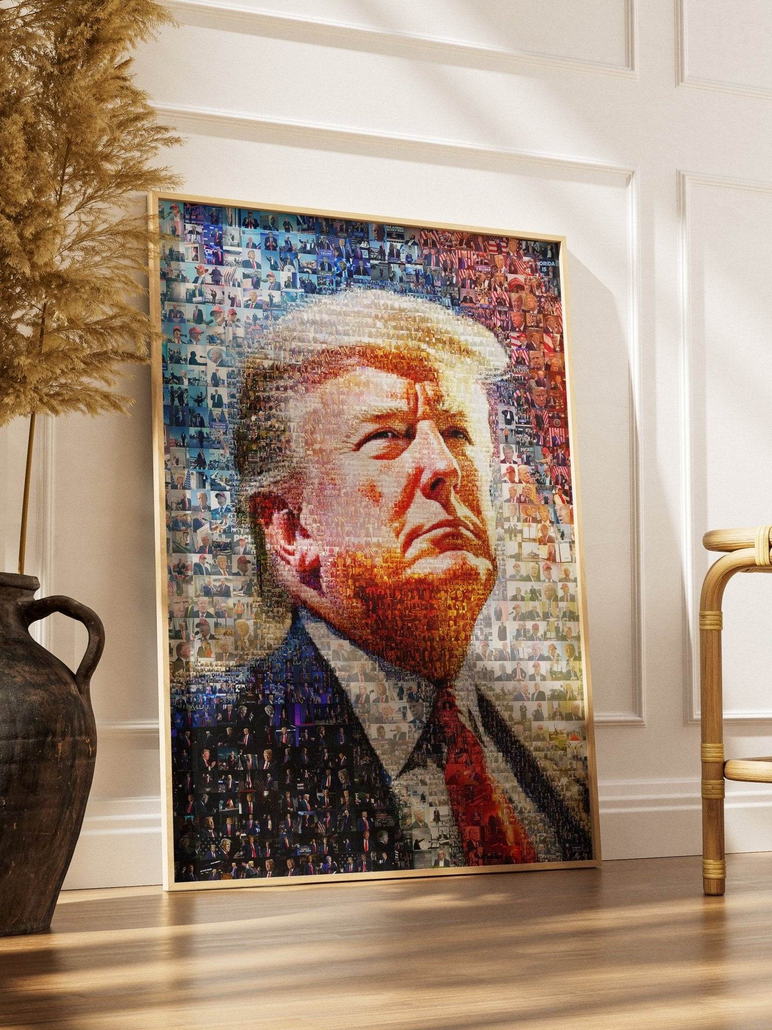 Stunning Mosaic Portrait of Donald Trump - Unique Art Piece Made from Iconic Photos - AtelierMosaics