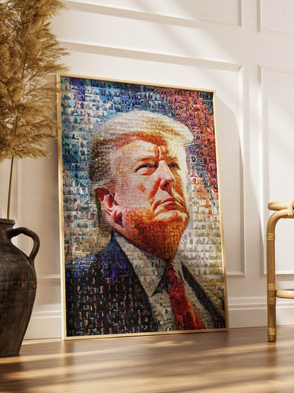 Stunning Mosaic Portrait of Donald Trump - Unique Art Piece Made from Iconic Photos - AtelierMosaics