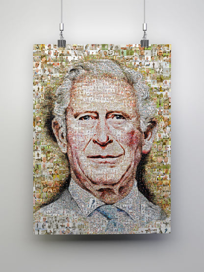 Unique Mosaic Artwork of King Charles III Blowing Bubble Gum - Modern Royal Art