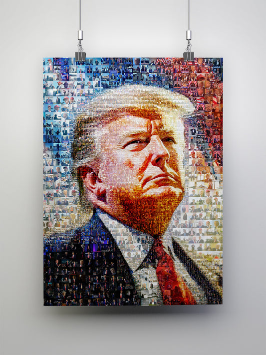 Stunning Mosaic Portrait of Donald Trump - Unique Art Piece Made from Iconic Photos AtelierMosaics
