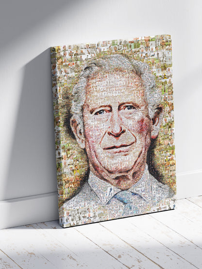 Unique Mosaic Artwork of King Charles III Blowing Bubble Gum - Modern Royal Art