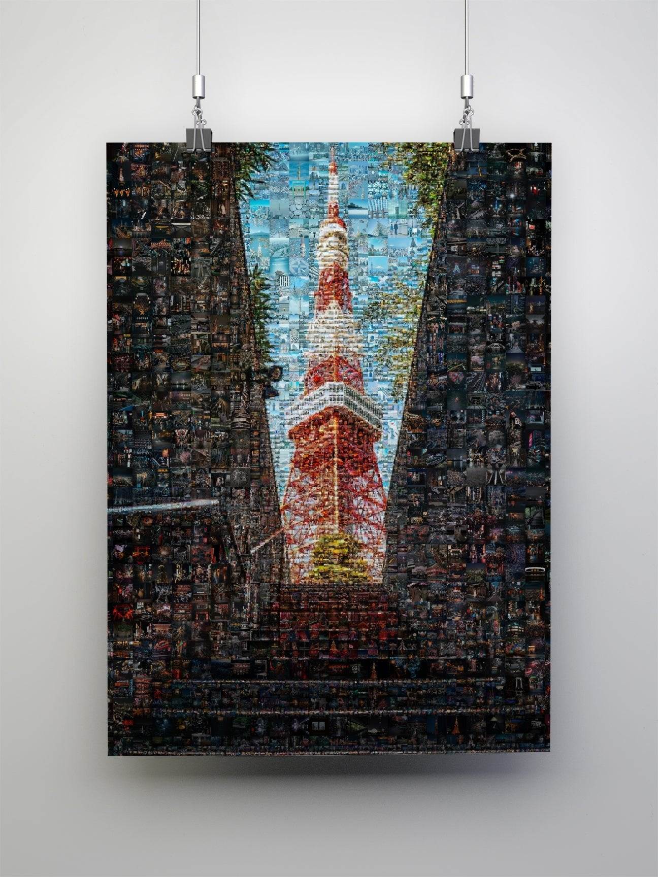 Tokyo Mosaic Art — Tokyo Tower Framed by Night Streets - AtelierMosaics