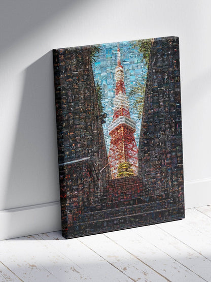 Tokyo Mosaic Art — Tokyo Tower Framed by Night Streets - AtelierMosaics