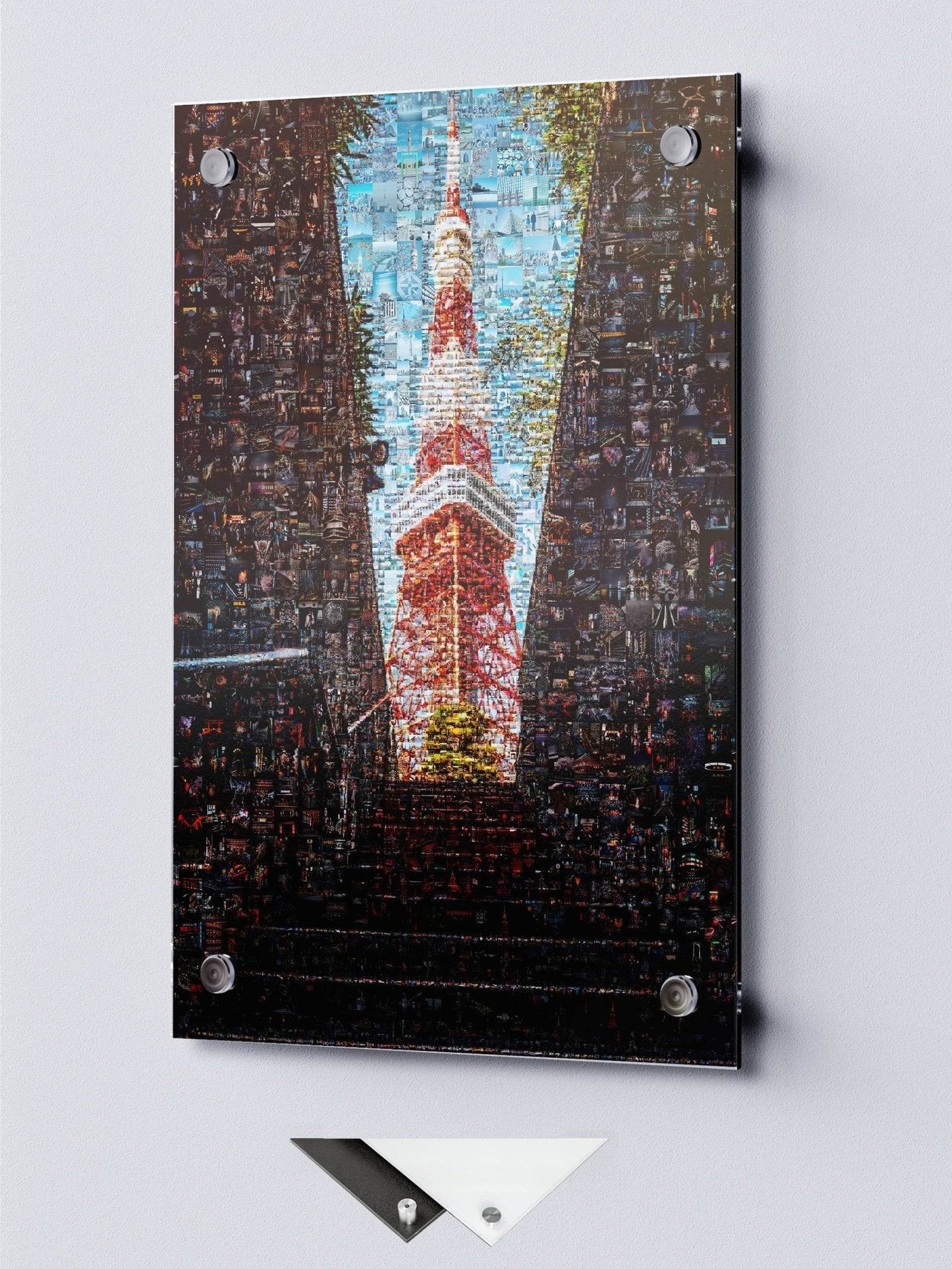 Tokyo Mosaic Art — Tokyo Tower Framed by Night Streets - AtelierMosaics