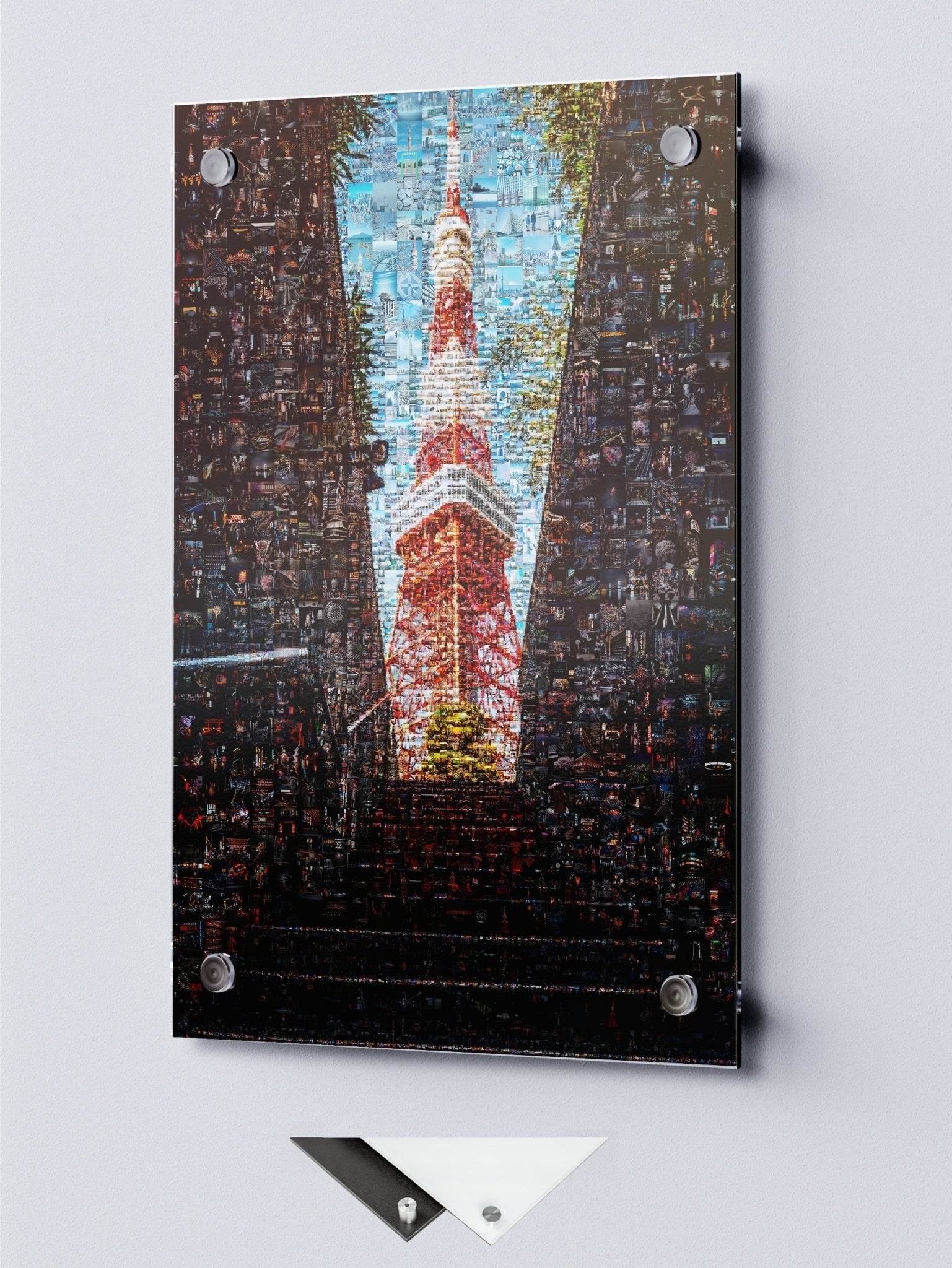 Tokyo Mosaic Art — Tokyo Tower Framed by Night Streets - AtelierMosaics