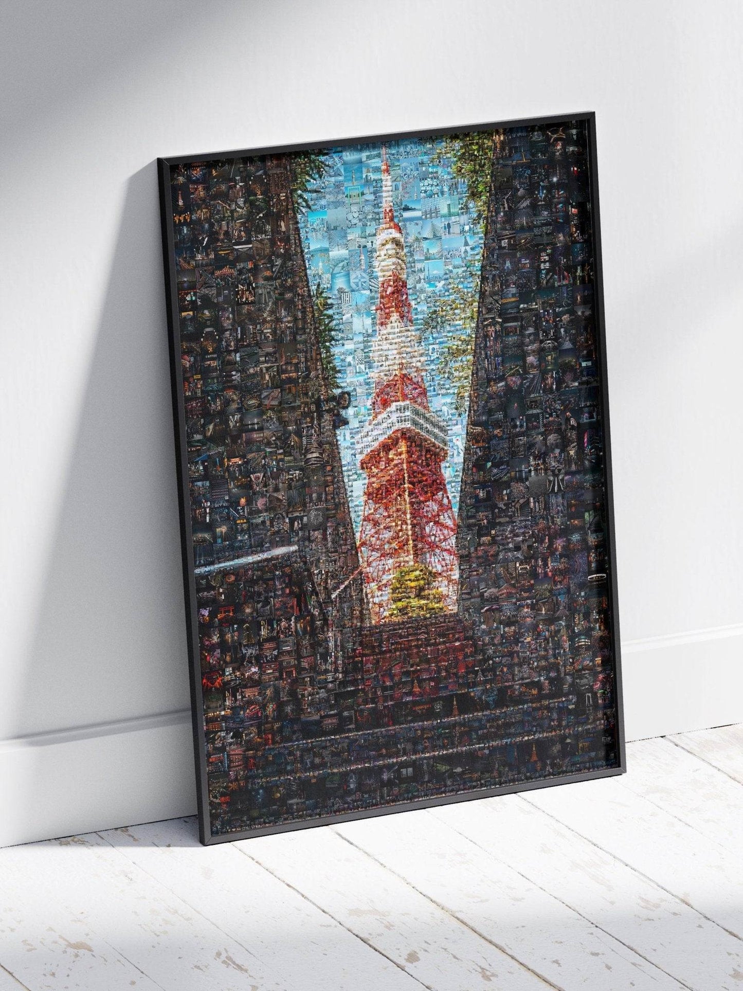 Tokyo Mosaic Art — Tokyo Tower Framed by Night Streets - AtelierMosaics