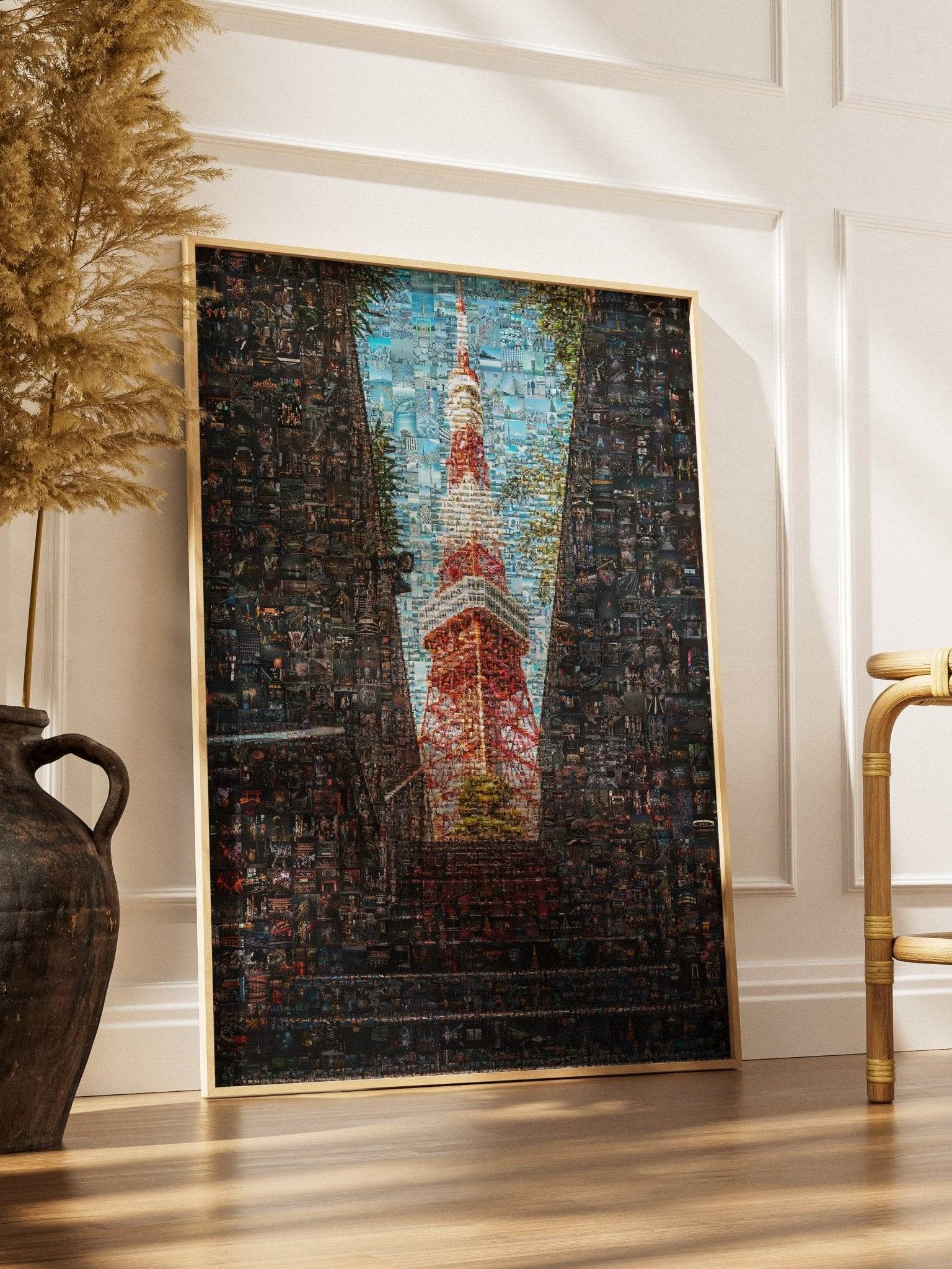 Tokyo Mosaic Art — Tokyo Tower Framed by Night Streets - AtelierMosaics