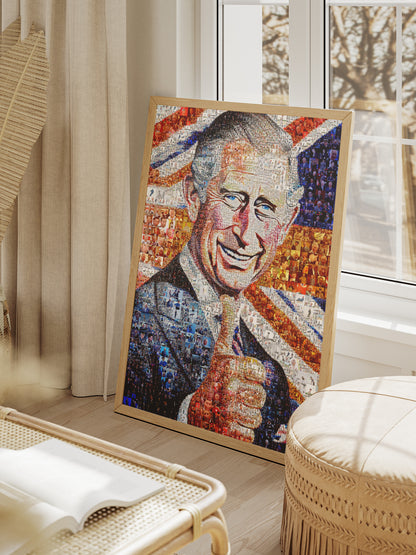 Majestic Mosaic Artwork of King Charles III - Regal Royal Portrait for Home Decor