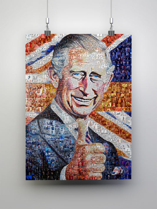 Majestic Mosaic Artwork of King Charles III - Regal Royal Portrait for Home Decor