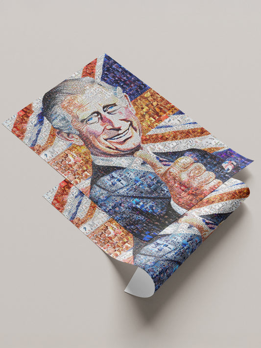 Majestic Mosaic Artwork of King Charles III - Regal Royal Portrait for Home Decor