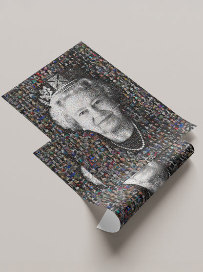 Elegant Mosaic Artwork of Queen Elizabeth II – Timeless Royal Portrait for Home Decor