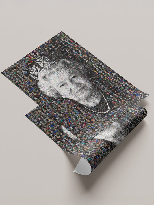 Elegant Mosaic Artwork of Queen Elizabeth II – Timeless Royal Portrait for Home Decor