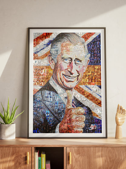 Majestic Mosaic Artwork of King Charles III - Regal Royal Portrait for Home Decor