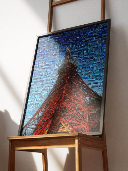 Tokyo Mosaic Art — Tokyo Tower Rising into Blue Sky - AtelierMosaics
