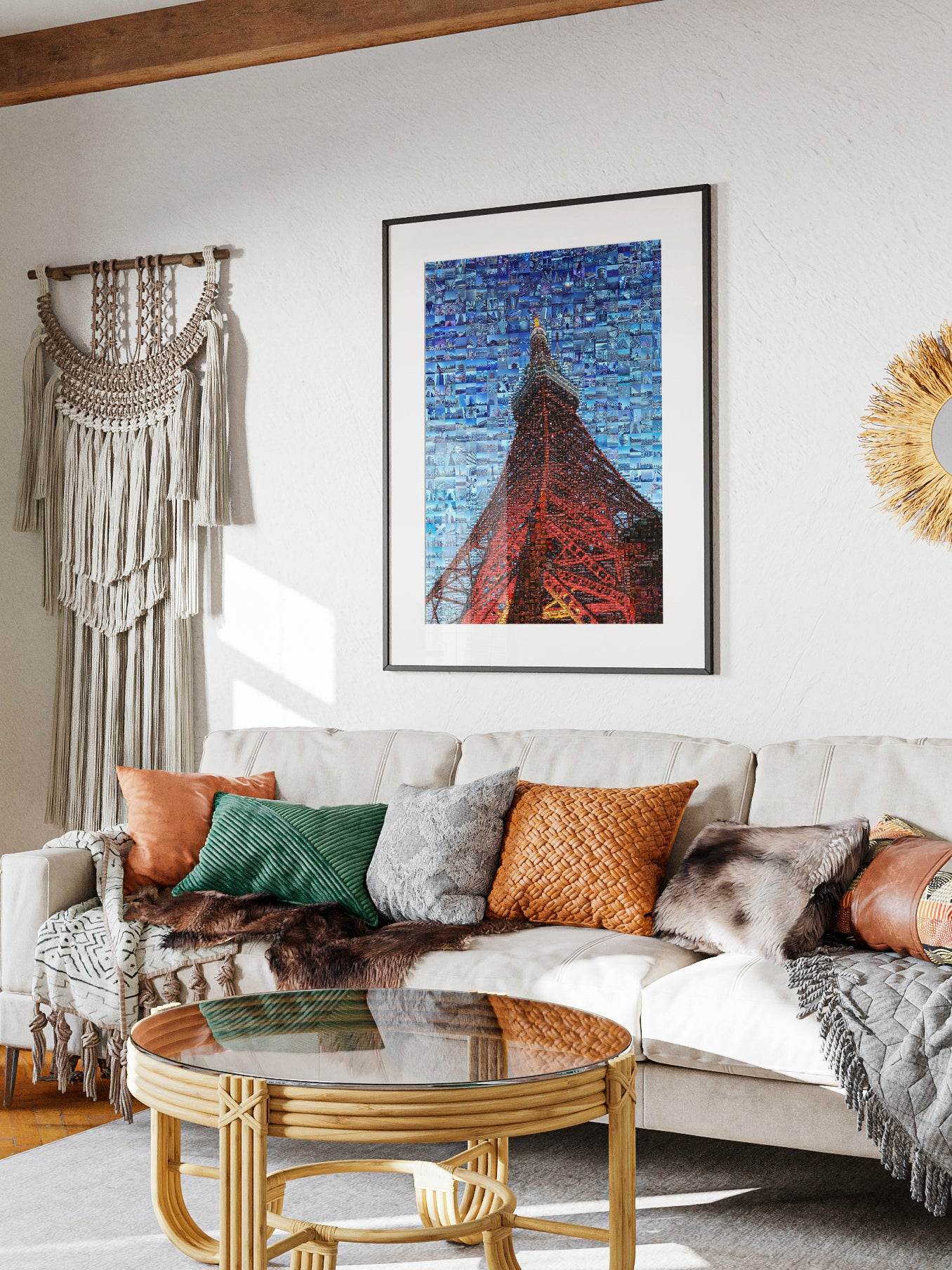 Tokyo Mosaic Art — Tokyo Tower Rising into Blue Sky - AtelierMosaics