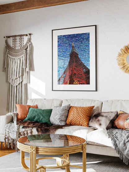 Tokyo Mosaic Art — Tokyo Tower Rising into Blue Sky - AtelierMosaics