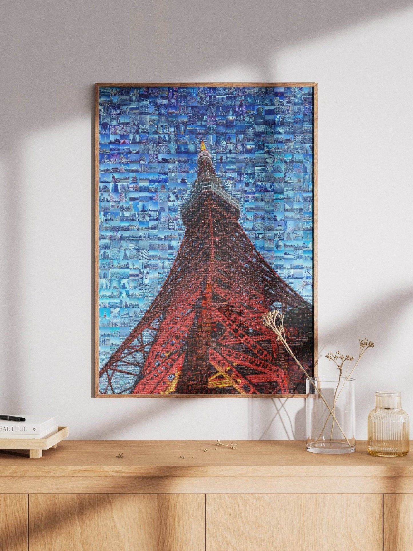 Tokyo Mosaic Art — Tokyo Tower Rising into Blue Sky - AtelierMosaics