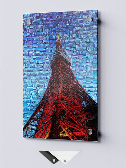 Tokyo Mosaic Art — Tokyo Tower Rising into Blue Sky - AtelierMosaics