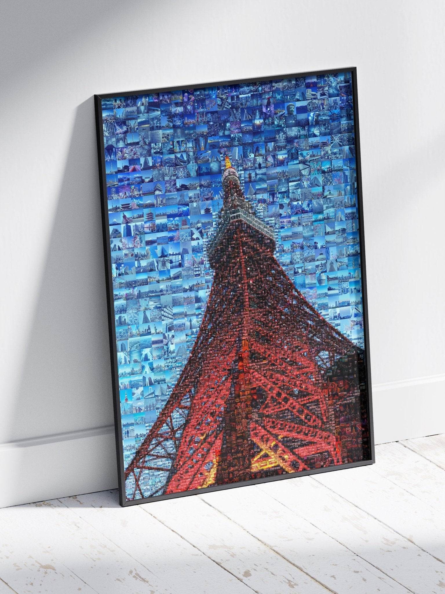 Tokyo Mosaic Art — Tokyo Tower Rising into Blue Sky - AtelierMosaics