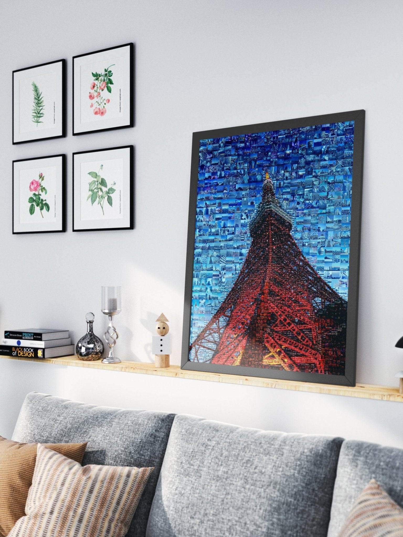 Tokyo Mosaic Art — Tokyo Tower Rising into Blue Sky - AtelierMosaics