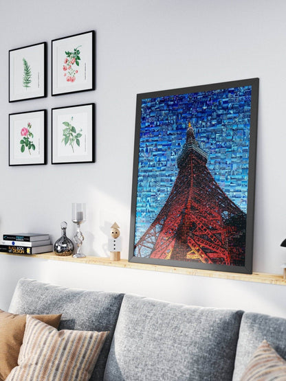 Tokyo Mosaic Art — Tokyo Tower Rising into Blue Sky - AtelierMosaics