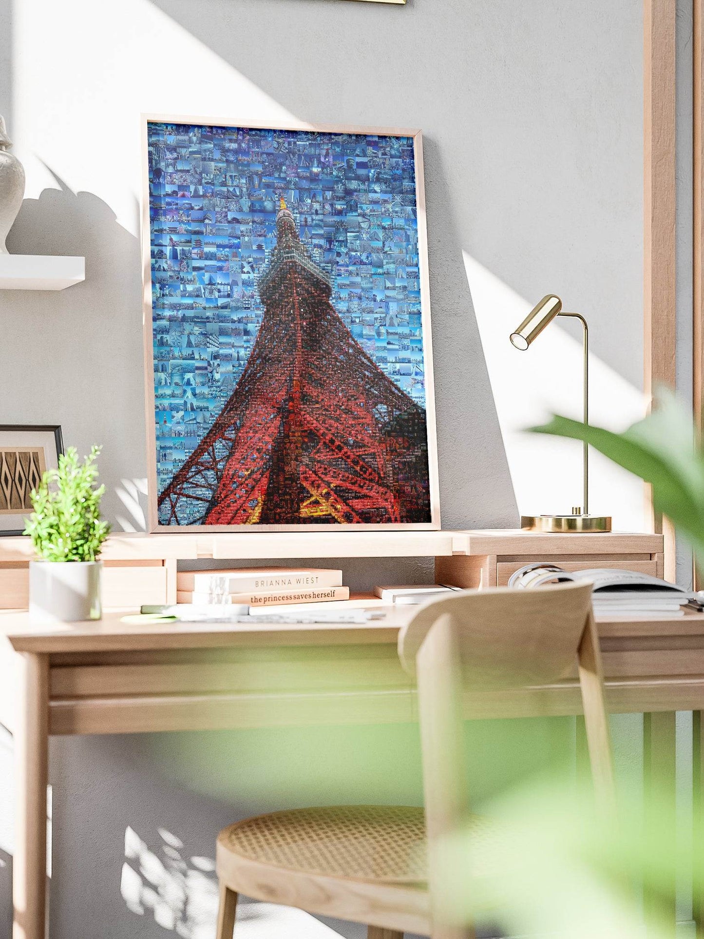 Tokyo Mosaic Art — Tokyo Tower Rising into Blue Sky - AtelierMosaics