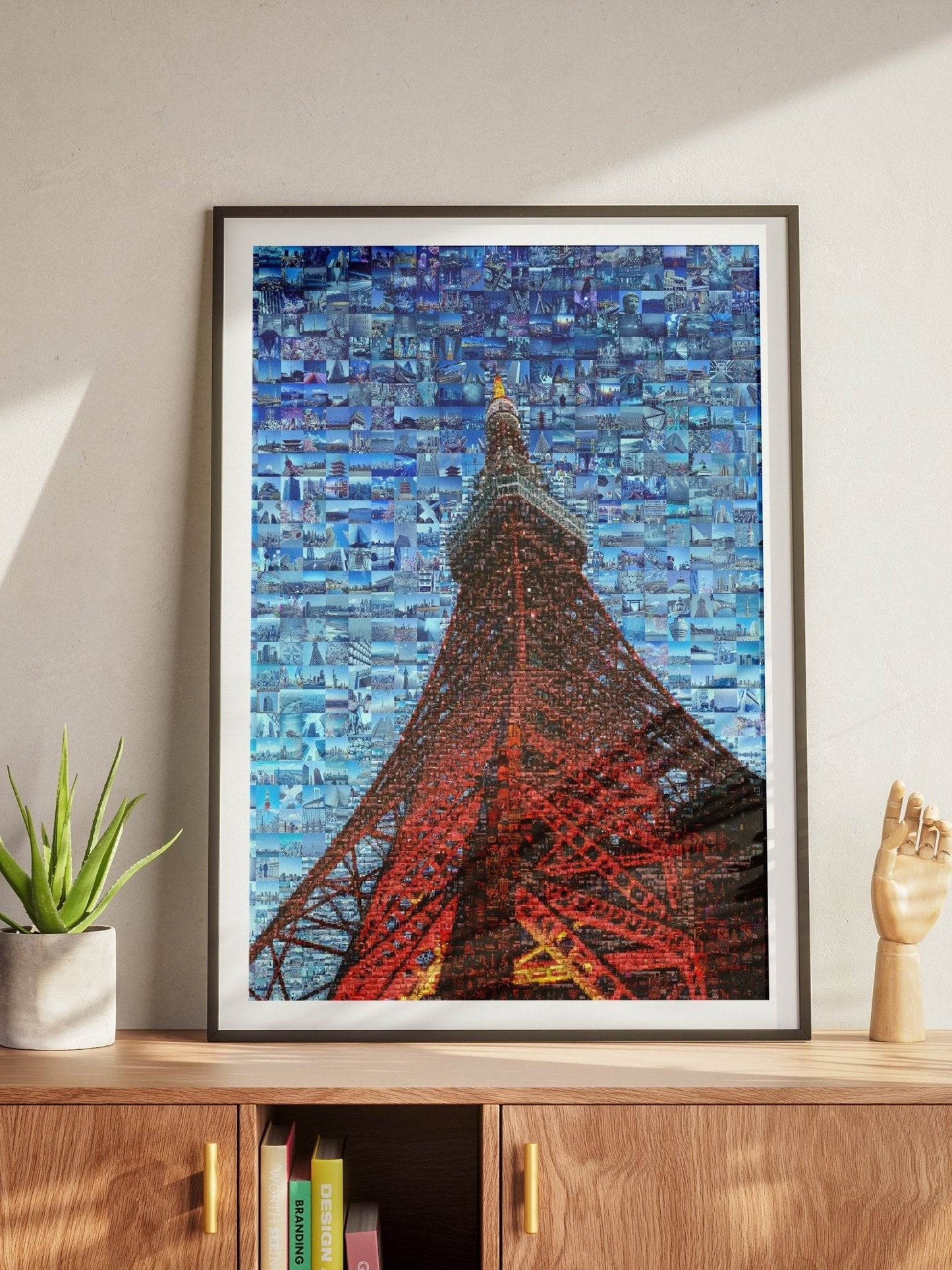 Tokyo Mosaic Art — Tokyo Tower Rising into Blue Sky - AtelierMosaics
