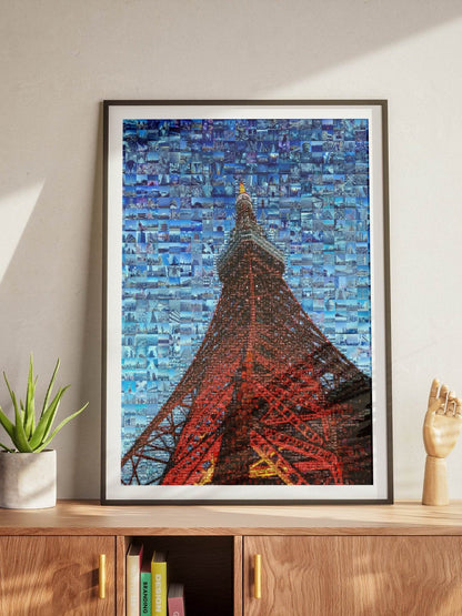 Tokyo Mosaic Art — Tokyo Tower Rising into Blue Sky - AtelierMosaics