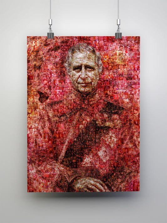 Vibrant Mosaic Artwork of King Charles III - Iconic British Art for Home Decor